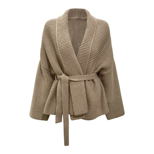 Damen Grobstrickjacke mit breitem Gürtel und weitem Schnitt R&B