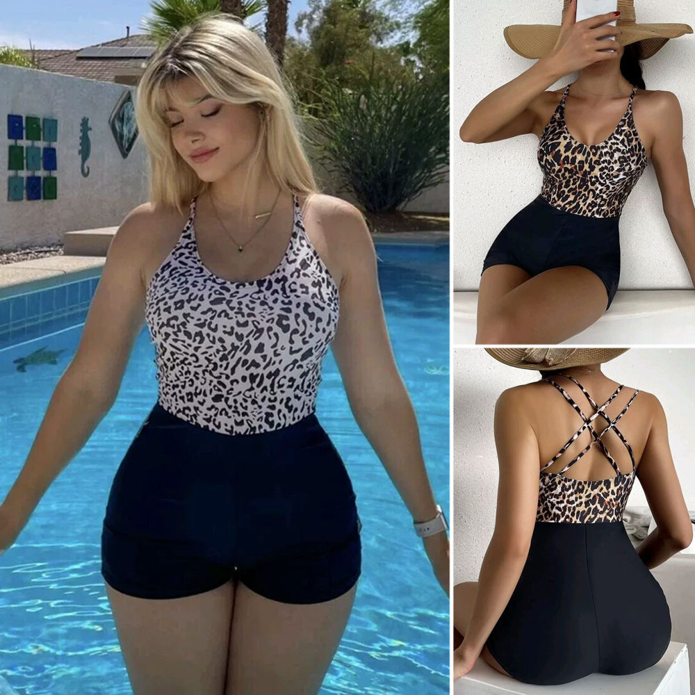 Damen Sportlicher Schwimmanzug mit stylischem Leopardenmuster R&B