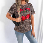 Damen lässiges T-Shirt mit Leopardenmuster und frischem Kirschen-Print R&B