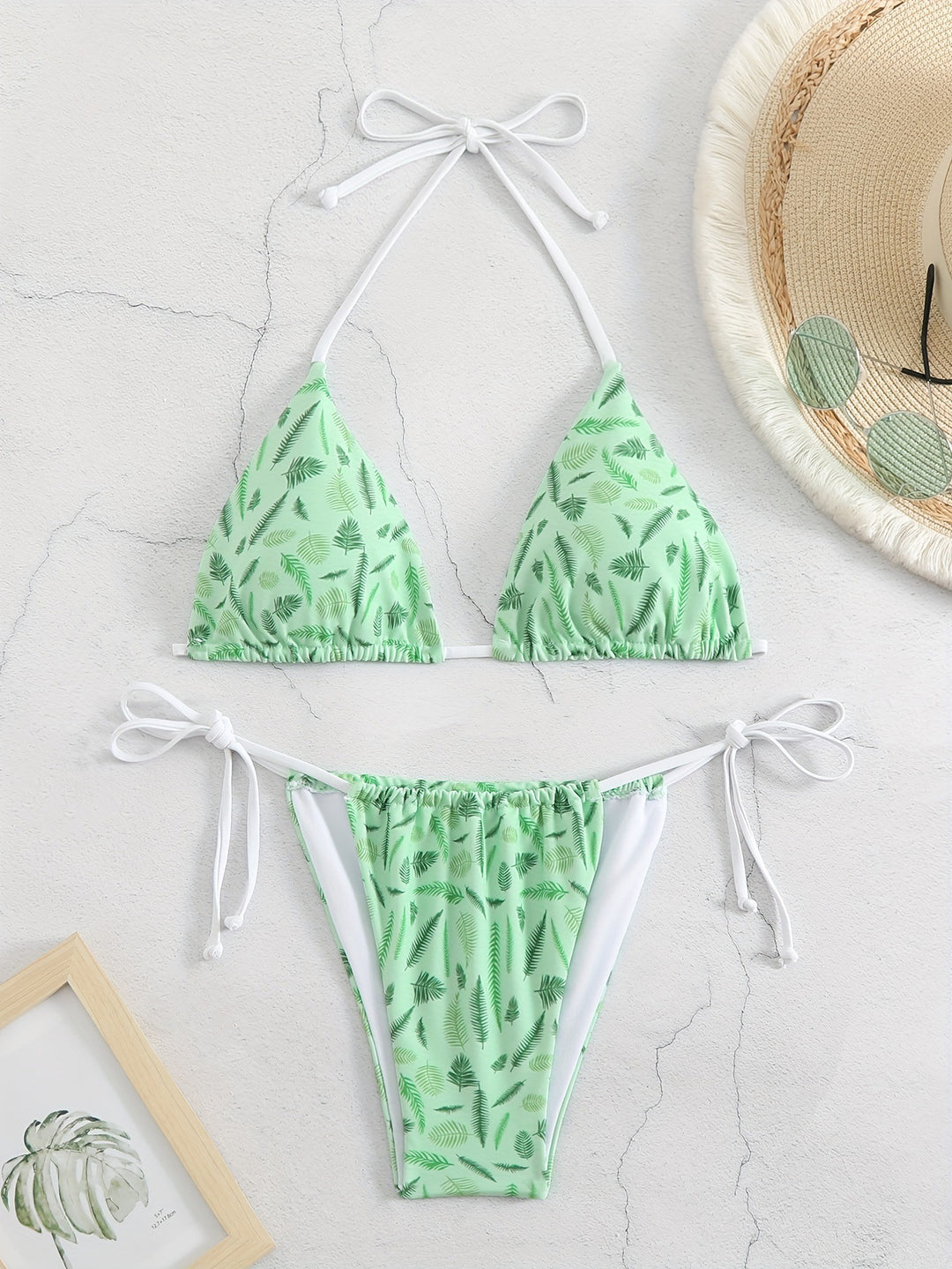 Damen trendiger Triangel-Bikini mit botanischem Muster R&B