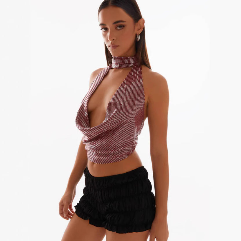 Damen Glamouröses Oberteil mit schickem Drapierungsdetail und Choker-Ausschnitt R&B
