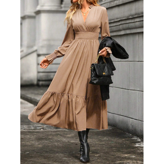 Damen Maxikleid mit schwingendem Rock und elastischem Tailleneinsatz R&B