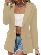 Damen stylische Blazerjacke mit strukturiertem Stoff und aufgesetzten Taschen