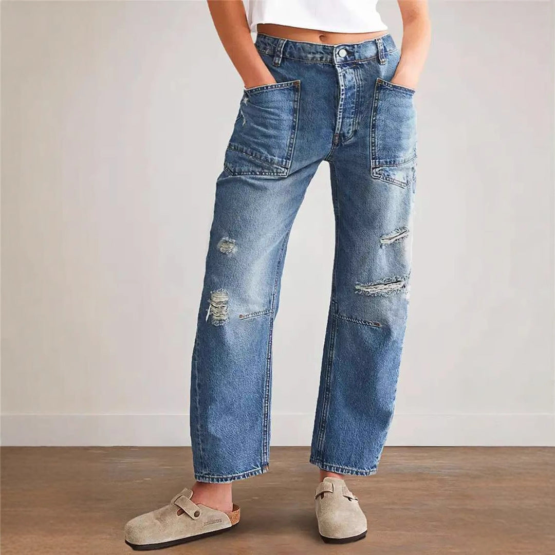 Damen Denim-Hosen mit großflächigen Taschen R&B
