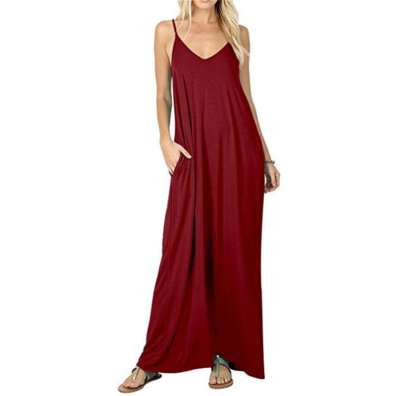 Damen Maxikleid mit spaghettiträgern und praktischen seitlichen Taschen R&B