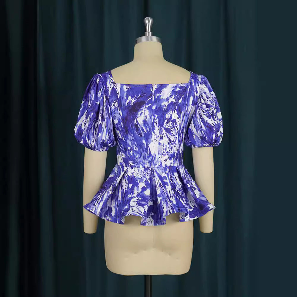 Damen Elegante Peplum Bluse mit Puffärmeln R&B