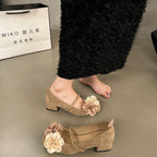 Damen Ballerinas mit floralen Applikationen und komfortablem Blockabsatz R&B
