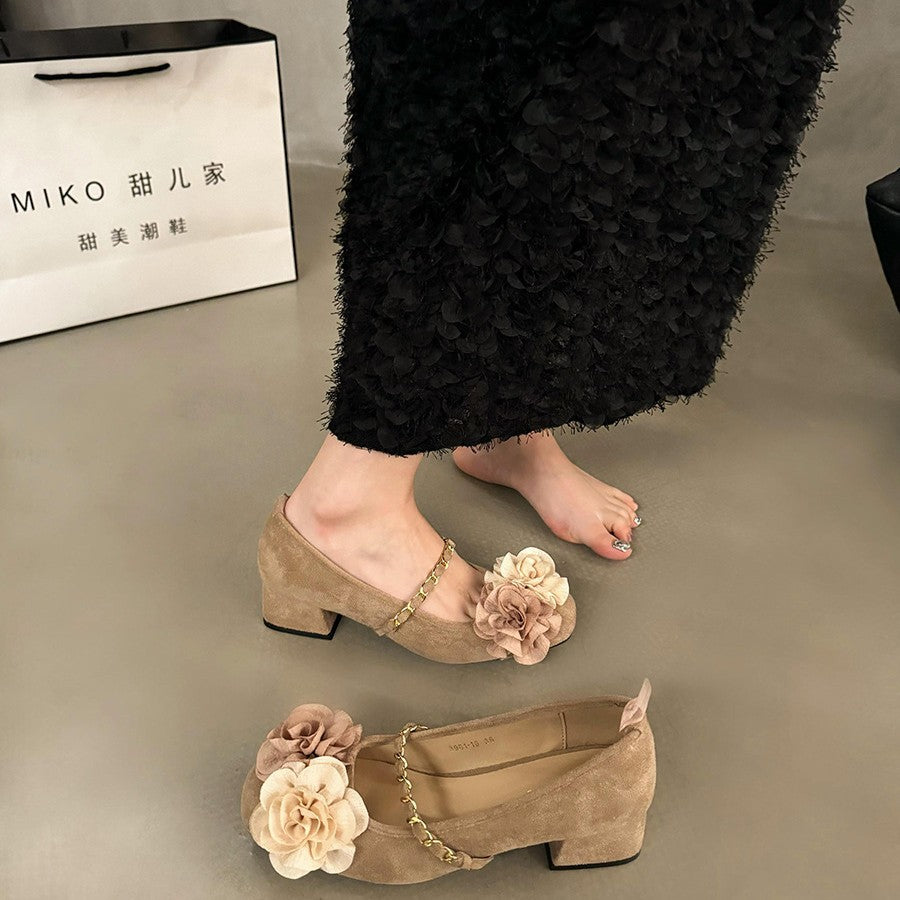 Damen Ballerinas mit floralen Applikationen und komfortablem Blockabsatz R&B