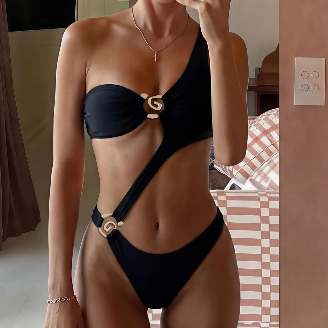 Damen Monokini mit asymmetrischem Design und eleganter Drapierung R&B