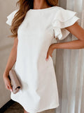 Damen Kurzarm Kleid mit Rüschenärmeln und Geradem Schnitt R&B