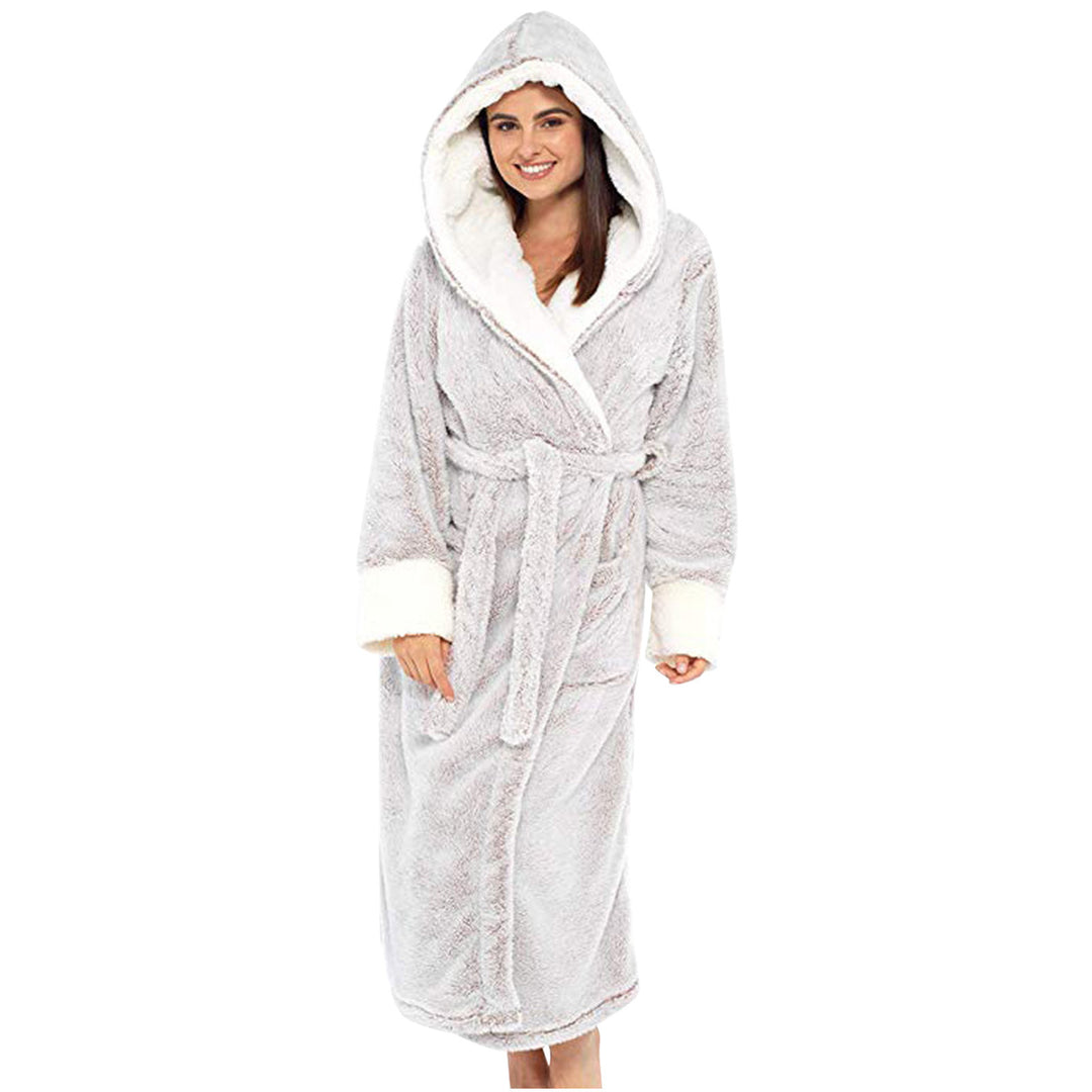 Damen Kuscheliger Fleece-Morgenmantel mit Kapuze und Gürtel R&B