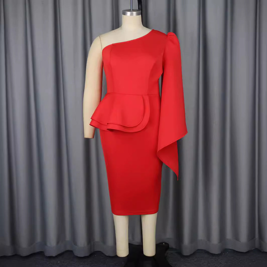Damen Elegantes Abendkleid mit asymmetrischem Design und Volant R&B