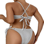 Damen Bandeau-Bikini mit modischen Streifen und verstellbaren Trägern R&B