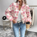 Damen Kuscheljacke mit floralem Relief-Design und Stehkragen R&B