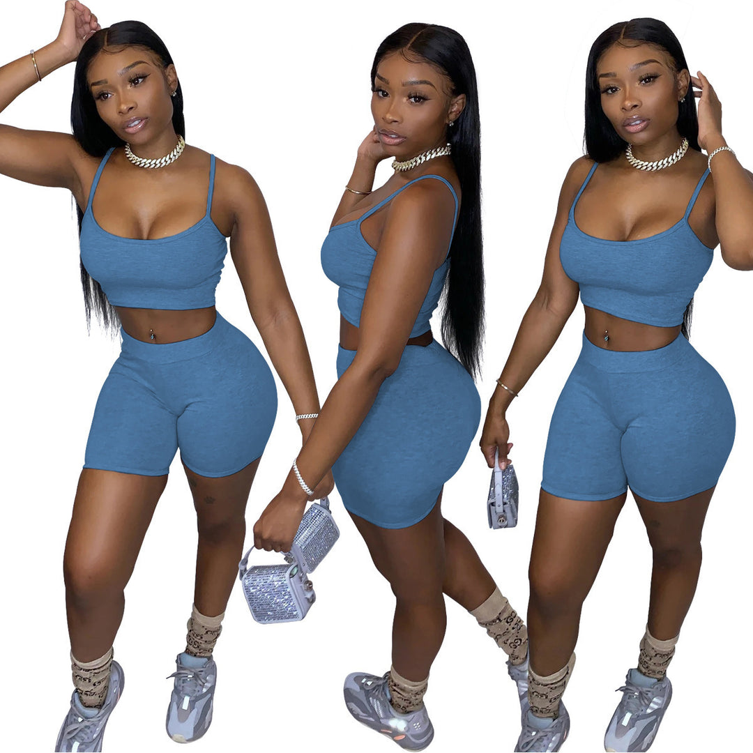 Damen Sportliches Set mit figurbetonendem Crop-Top und Shorts R&B