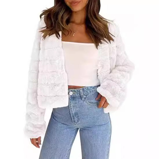 Damen Flauschige und modische Kurzjacke R&B