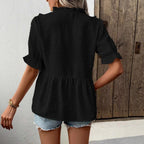 Damen elegantes Blusenshirt mit Rüschendetails und V-Ausschnitt R&B