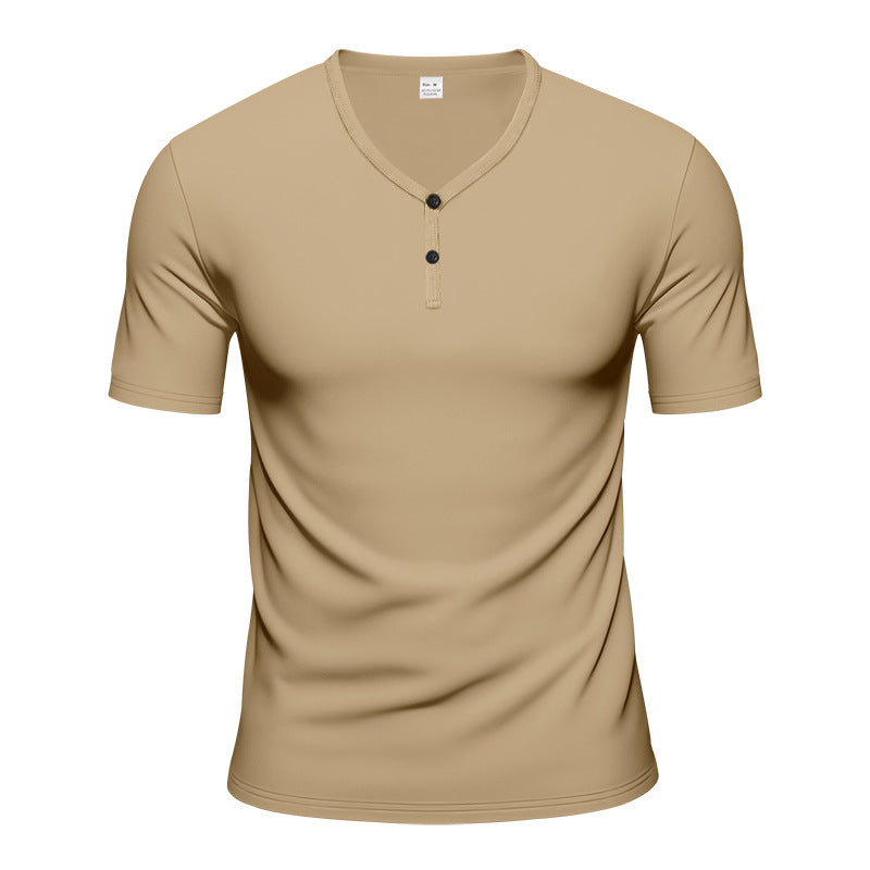 Herren Kurzarm Henley-T-Shirt mit atmungsaktiver Struktur R&B