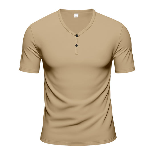 Herren Kurzarm Henley-T-Shirt mit atmungsaktiver Struktur R&B
