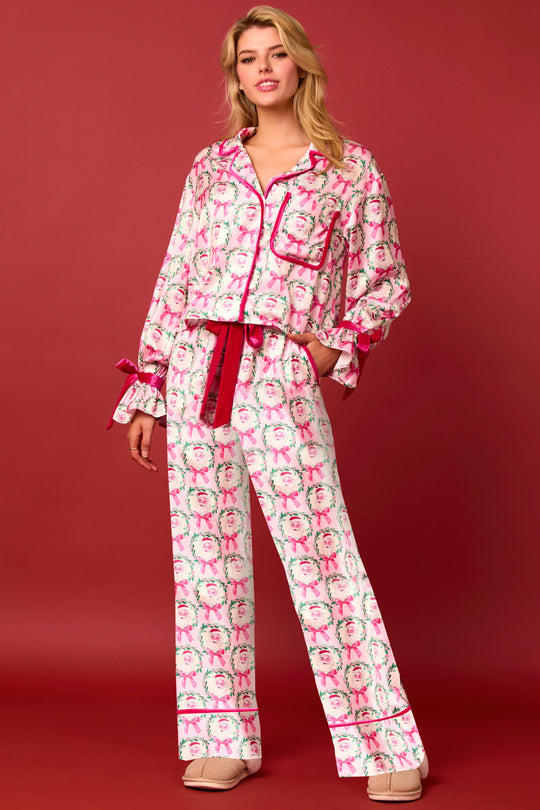 Damen luxuriöses Satin-Pyjama-Set mit niedlichem Nutcracker-Motiv R&B