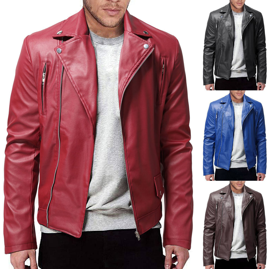 Herren Kunstleder Bikerjacke mit Utility-Taschen