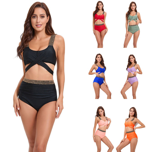 Damen Sportliches Bikini-Set mit raffiniertem Wickeldesign und verstellbaren Trägern R&B
