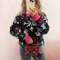 Damen festlicher Pullover mit farbenfrohen Weihnachtsmotiven und verspielten Details R&B