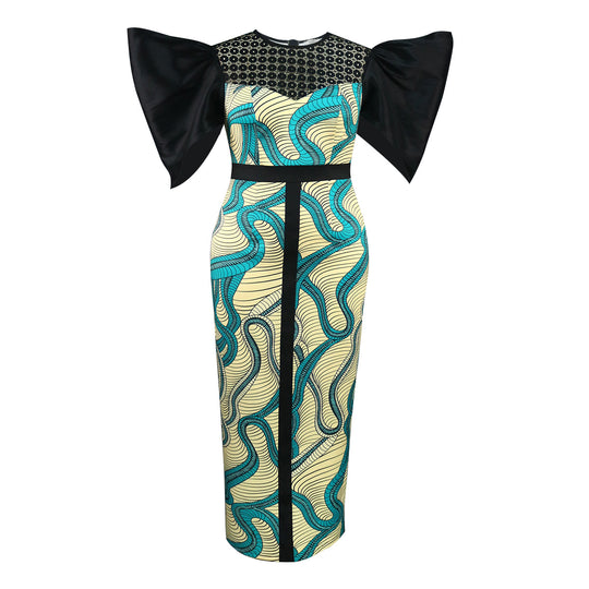 Damen Elegant designendes Maxikleid mit auffälligen Puffärmeln R&B