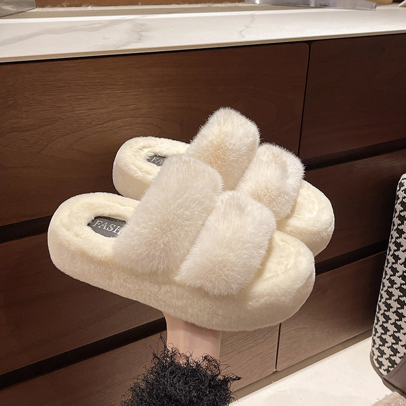 Damen Flauschige Hausschuhe mit doppeltem Riemen EB