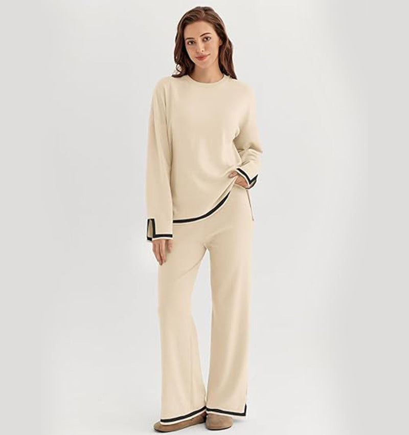 Damen modisches Lounge-Set mit weitem Schnitt und Kontrastbündchen R&B