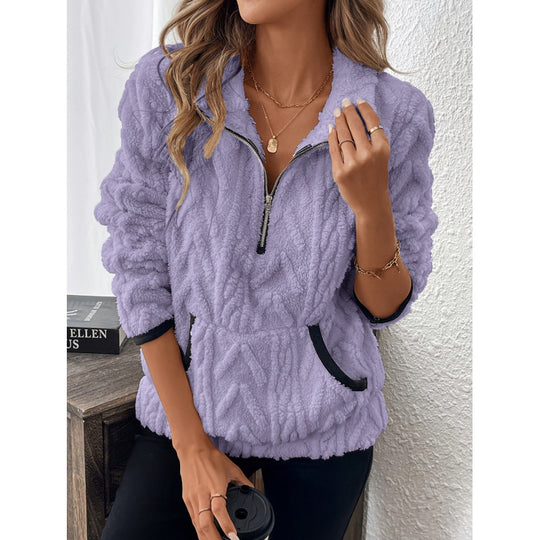 Damen kuschelige Fleece-Pulloverjacke mit Reißverschluss und Taschen R&B