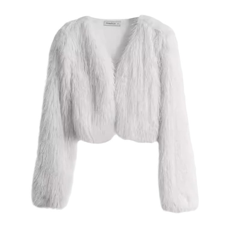 Damen Flauschige Kurzjacke mit offenem Schnitt R&B