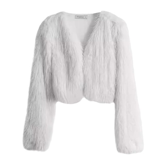 Damen Flauschige Kurzjacke mit offenem Schnitt R&B