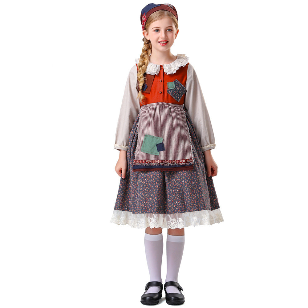 Damen nan vintageinspiriertes Rüschenkleid mit abnehmbarer Schürze und Spitzenbesatz R&B