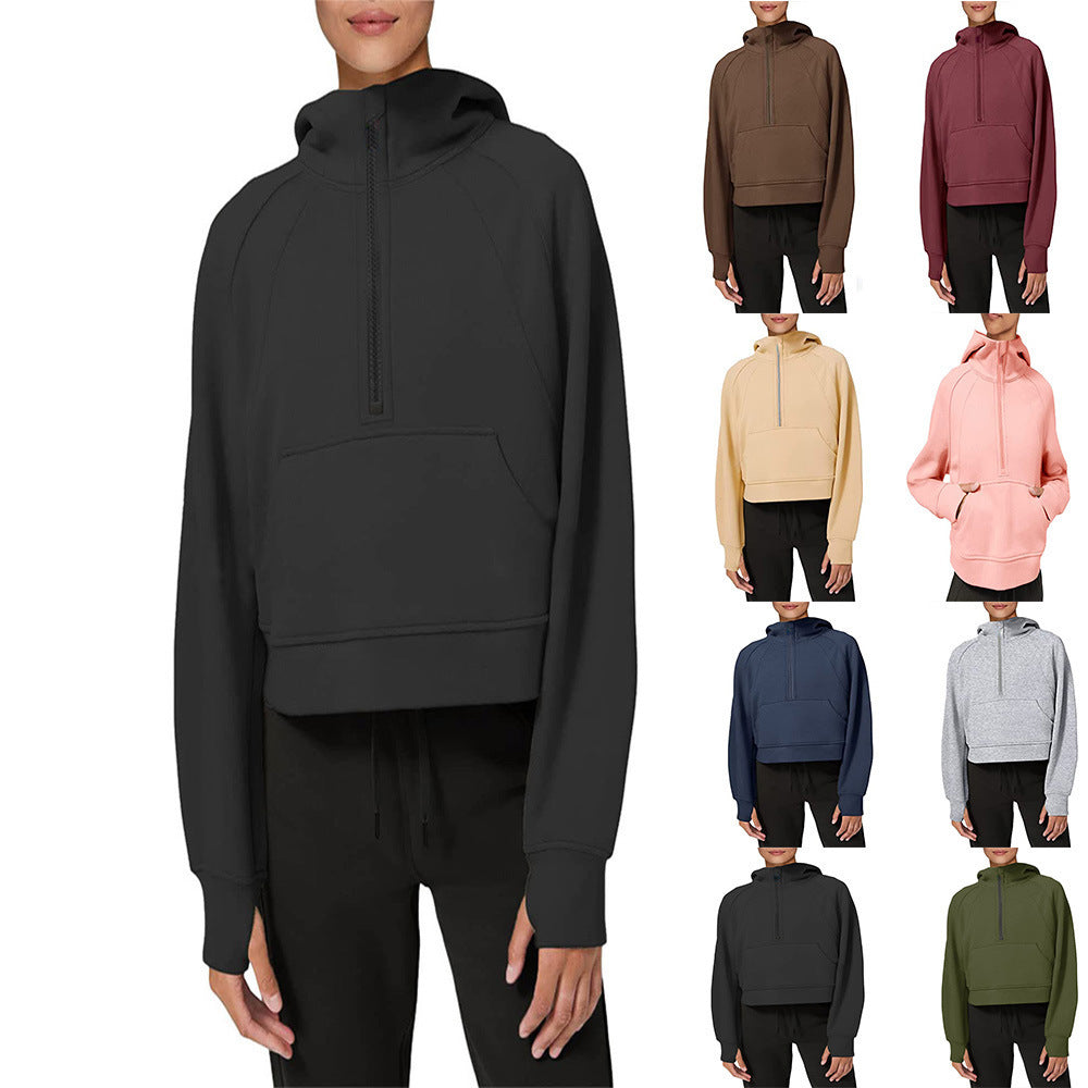 Damen sportlicher Fleece-Hoodie mit halbem Reißverschluss R&B