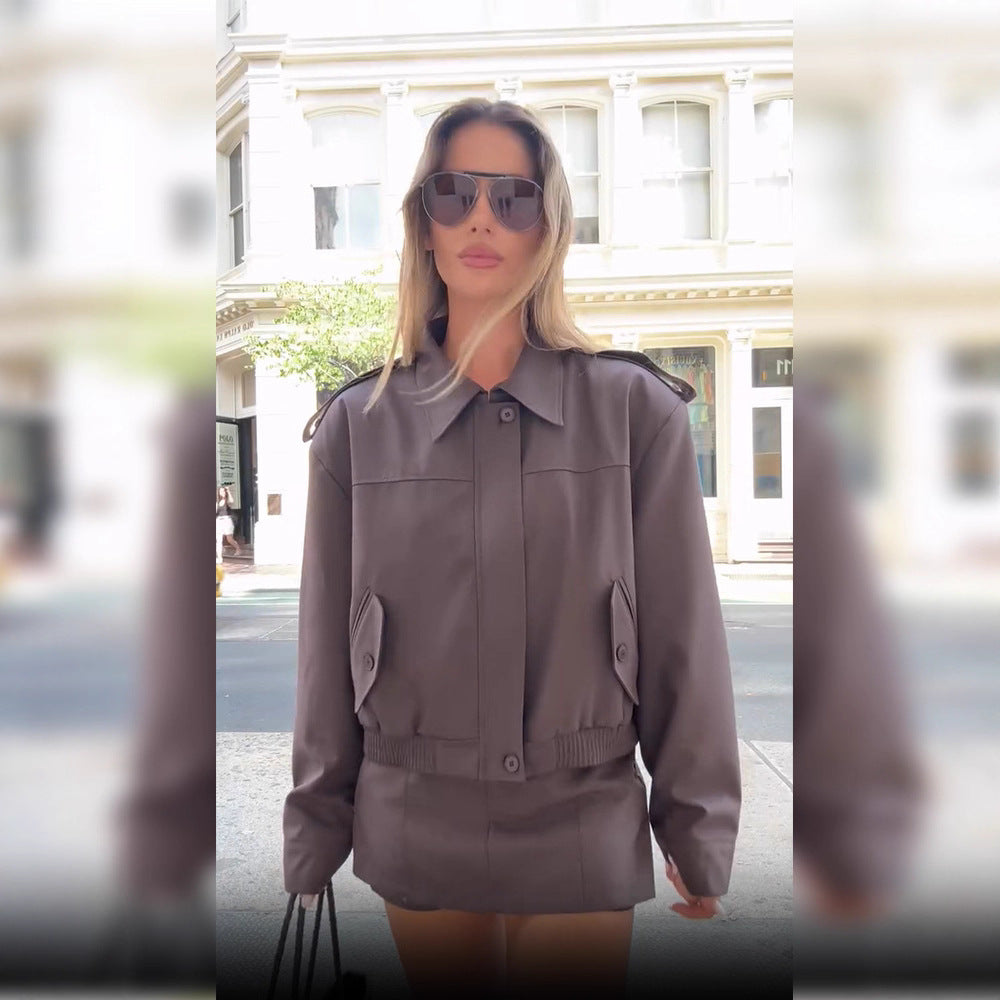 Damen modische cropped Utility-Jacke mit praktischen Klapptaschen R&B
