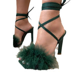 Damen High Heel Sandalen mit luxuriösem Federbesatz R&B