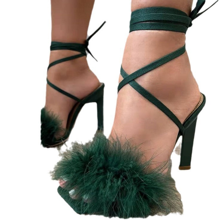 Damen High Heel Sandalen mit luxuriösem Federbesatz R&B