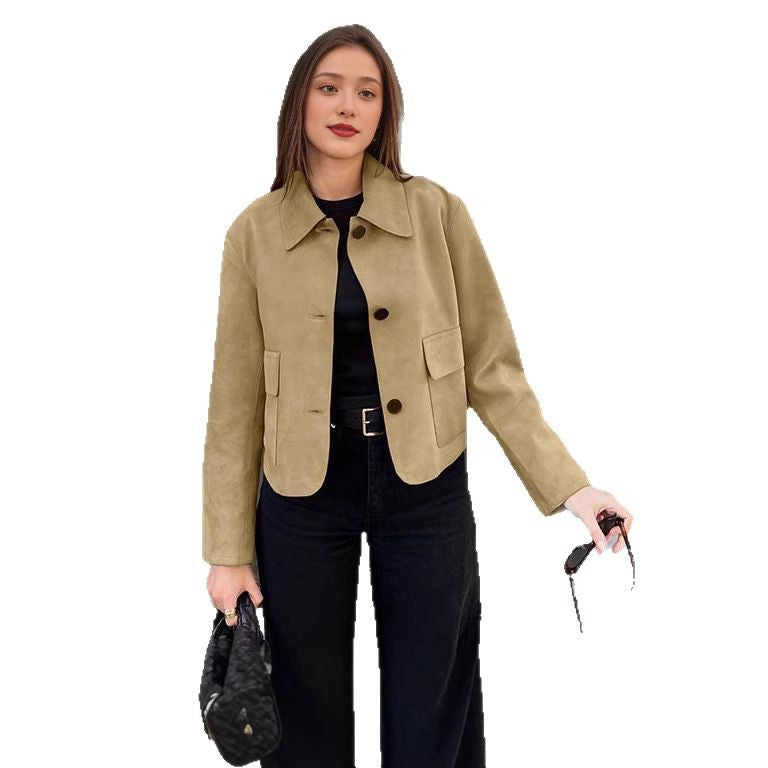Damen Elegante Kunstlederjacke mit angedeuteten Taschen R&B