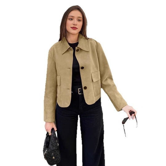 Damen Elegante Kunstlederjacke mit angedeuteten Taschen R&B