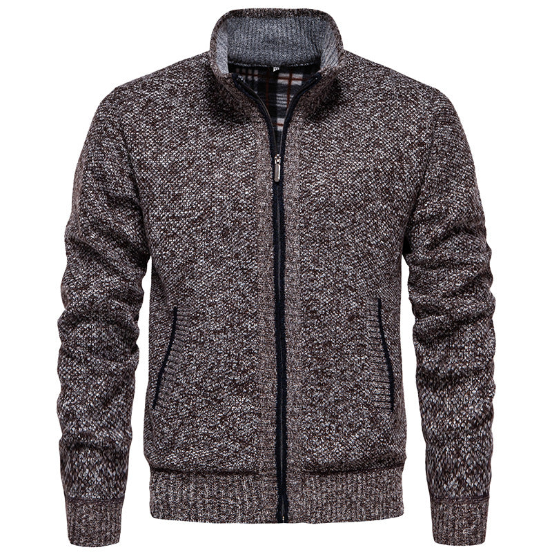 Herren stylischer Strickjacke mit hohem Kragen und praktischen Taschen R&B
