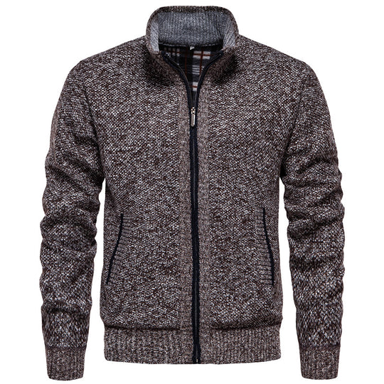 Herren stylischer Strickjacke mit hohem Kragen und praktischen Taschen R&B
