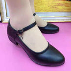 Damen elegante Ballerinas mit modischem Riemen und bequemem Blockabsatz R&B
