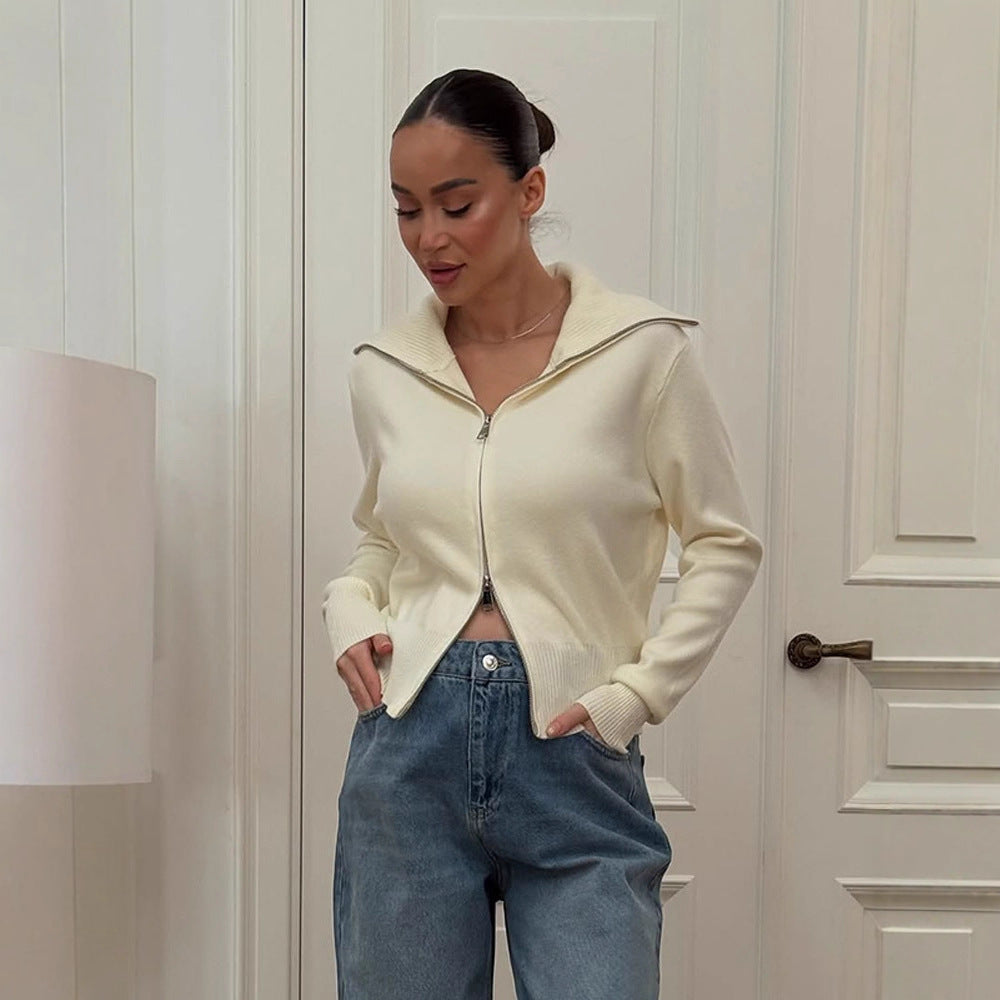 Damen bequeme Strickjacke mit Reißverschluss R&B