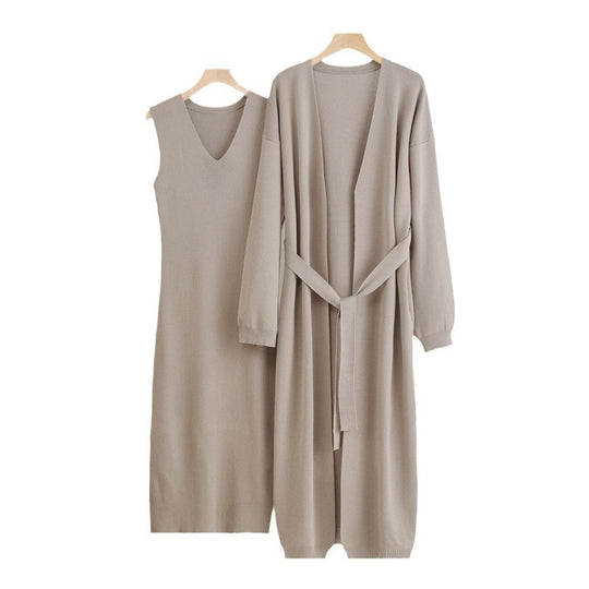 Damen 2-teiliges Kleid und Cardigan-Set mit V-Ausschnitt R&B