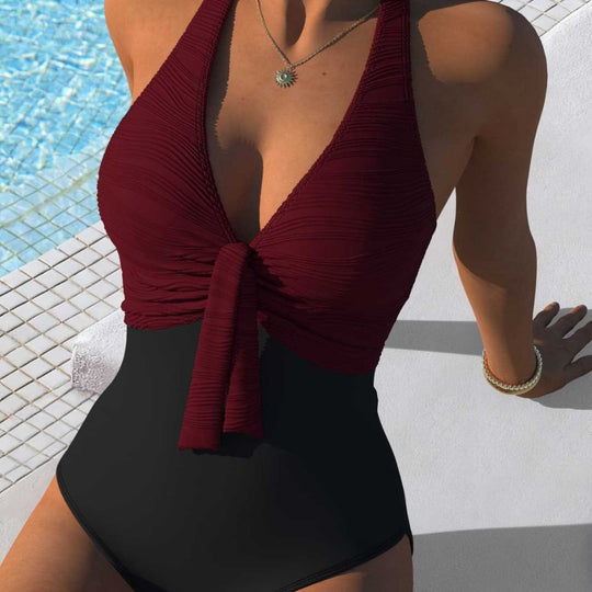 Damen Einteiler Badeanzug mit raffinierten Wickeldetails und hohem Schnitt R&B