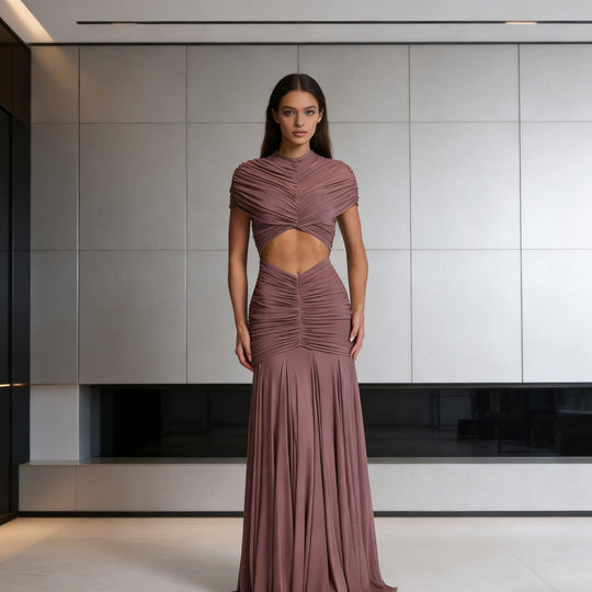 Damen Figuriertes Abendkleid mit raffiniertem Cut-Out-Design und drapiertem Oberteil R&B