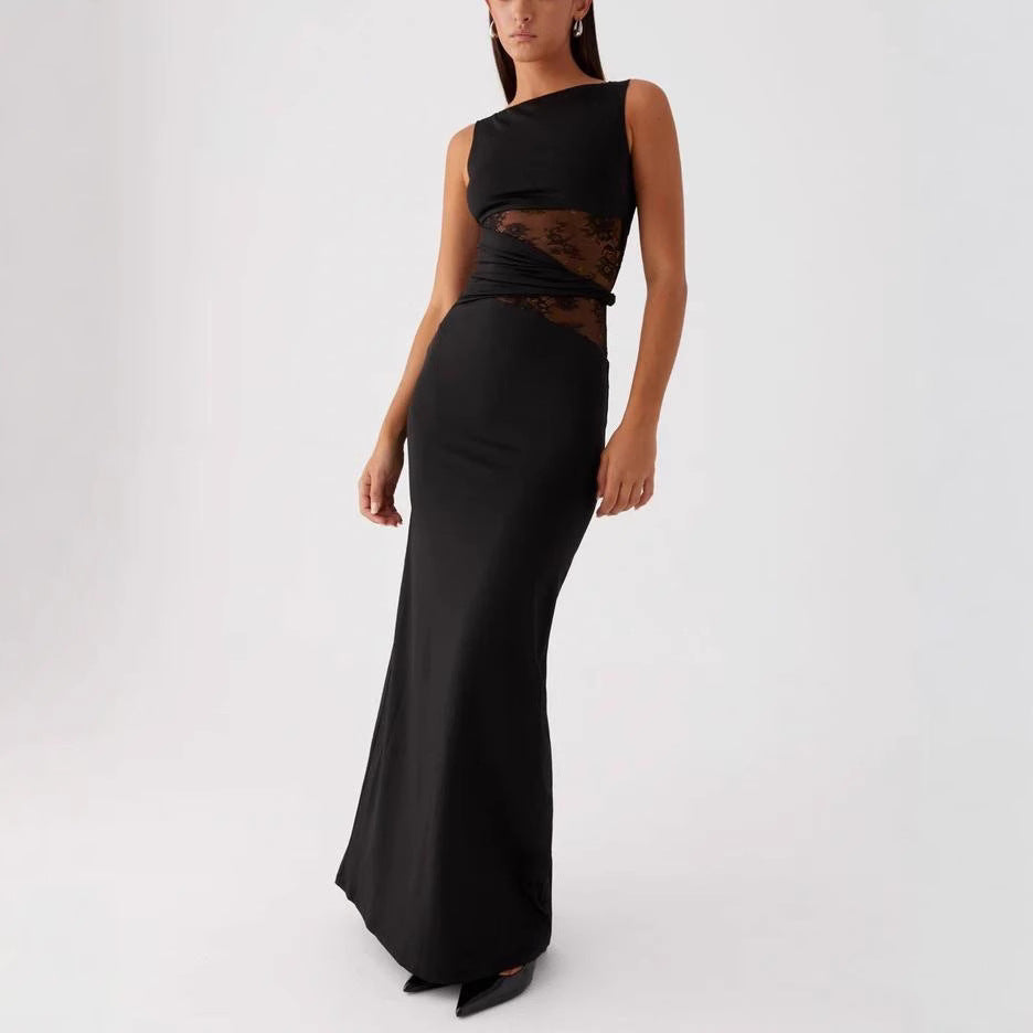 Damen Elegantes Maxikleid mit transparenter Spitze und figurbetontem Schnitt R&B