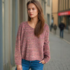 Damen lässiger V-Ausschnitt Pullover mit strukturiertem Maschenmuster R&B