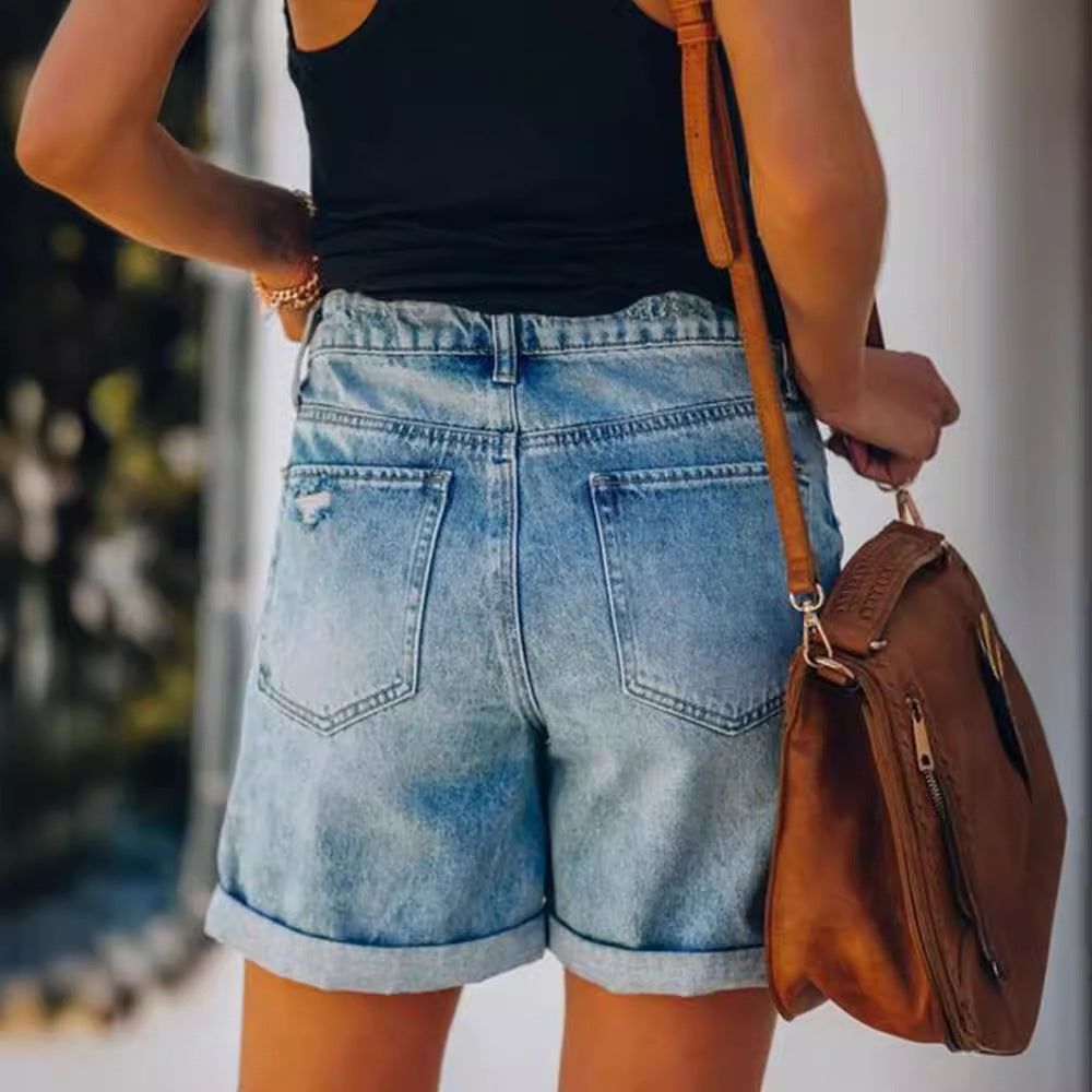 Damen Jeansshorts im lässigen Relaxed Fit mit modischen Destroyed-Details R&B